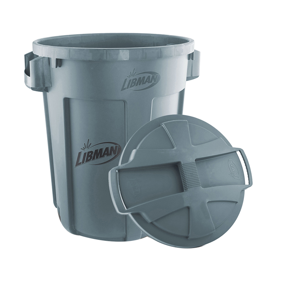 1464 Trash Can, 32 gal Capacity, Polyethylene, Gray, Snap-On Rounded Closure
