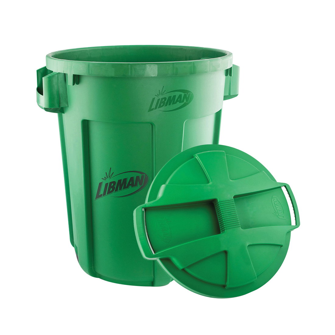 1465 Trash Can, 32 gal Capacity, Polyethylene, Green, Snap-On Rounded Closure