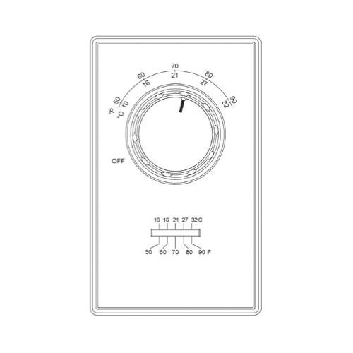 ET9 ET9DTS Line Voltage Thermostat, 20/277 VAC, 22 A, 2 deg F Differential, 50 to 90 deg F Control, White