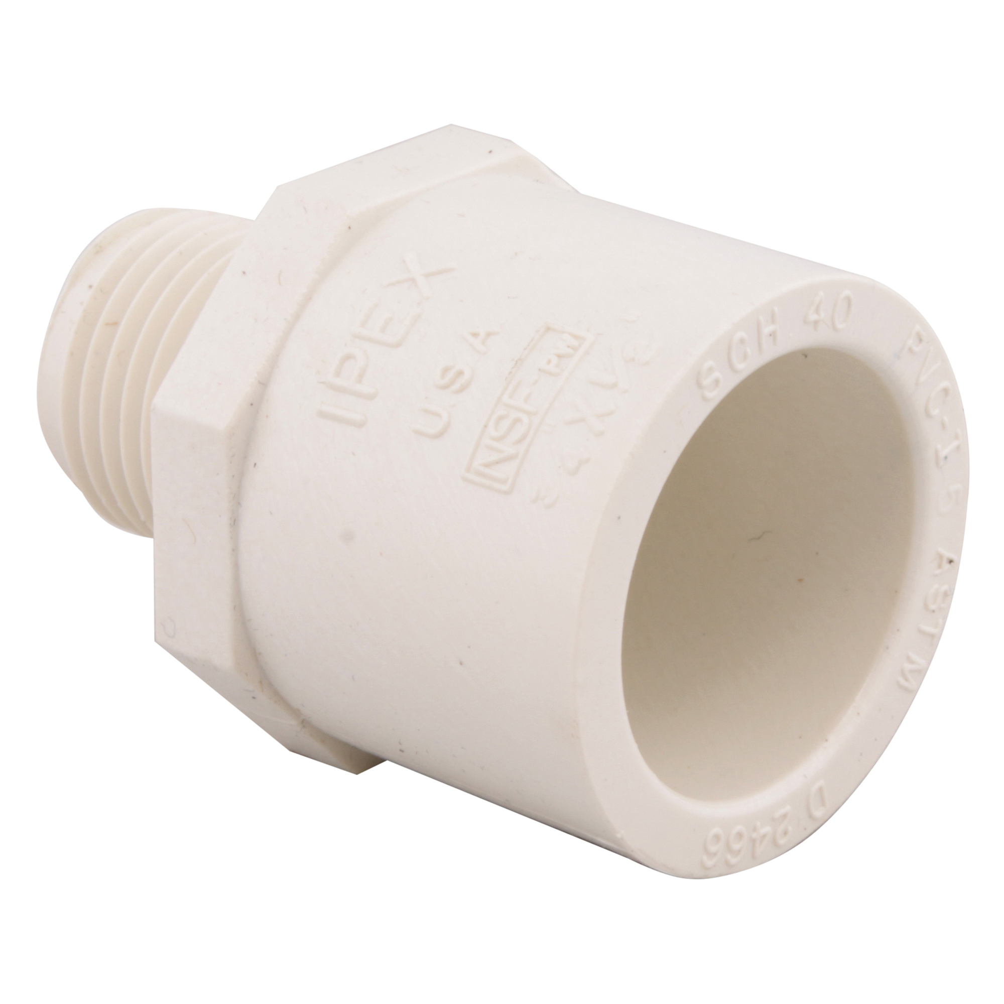 435618 Pipe Adapter, 1-1/4 x 1 in, Slip x MPT, PVC, White, SCH 40 Schedule, 370 psi Pressure