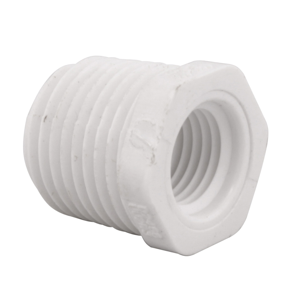 435703 Pipe Reducing Bushing, 1-1/4 x 1/2 in, MPT x FPT, PVC, White, SCH 40 Schedule, 370 psi Pressure