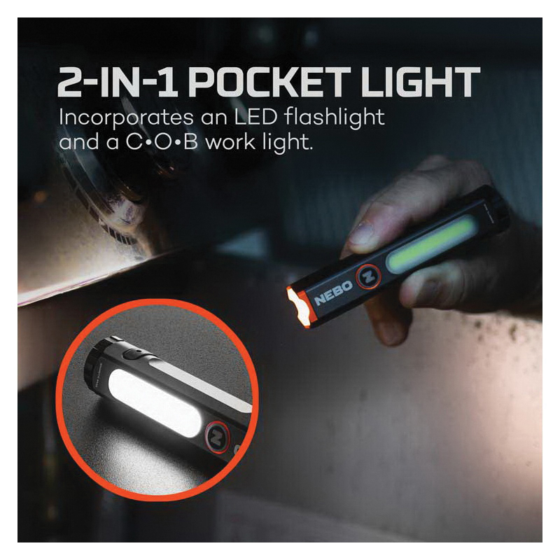 Nebo Mini Larry Series NEB-POC-1004 2-In-1 Flashlight, 800 mAh, Lithium-Ion Battery, LED Lamp, 500 Lumens, 1 hr Run Time - 2