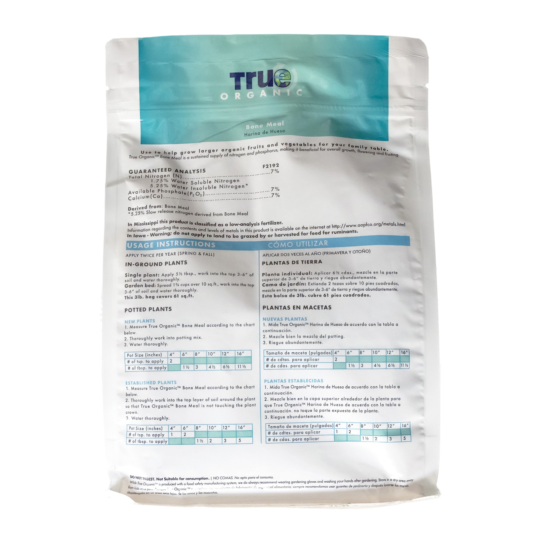 True ORGANIC R0049 Bone Meal, 25 lb, Bag, Granular, 7-7-0 N-P-K Ratio - 2