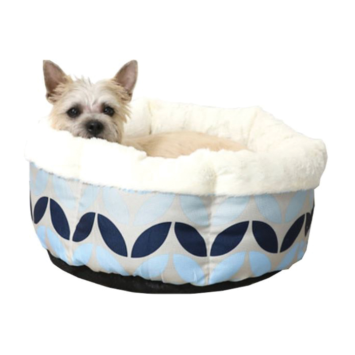 81157 Pet Bed, 18 in L, 18 in W, Round, Petal Print Pattern, Poly Fill, Soft Plush Cover, Blue Denim