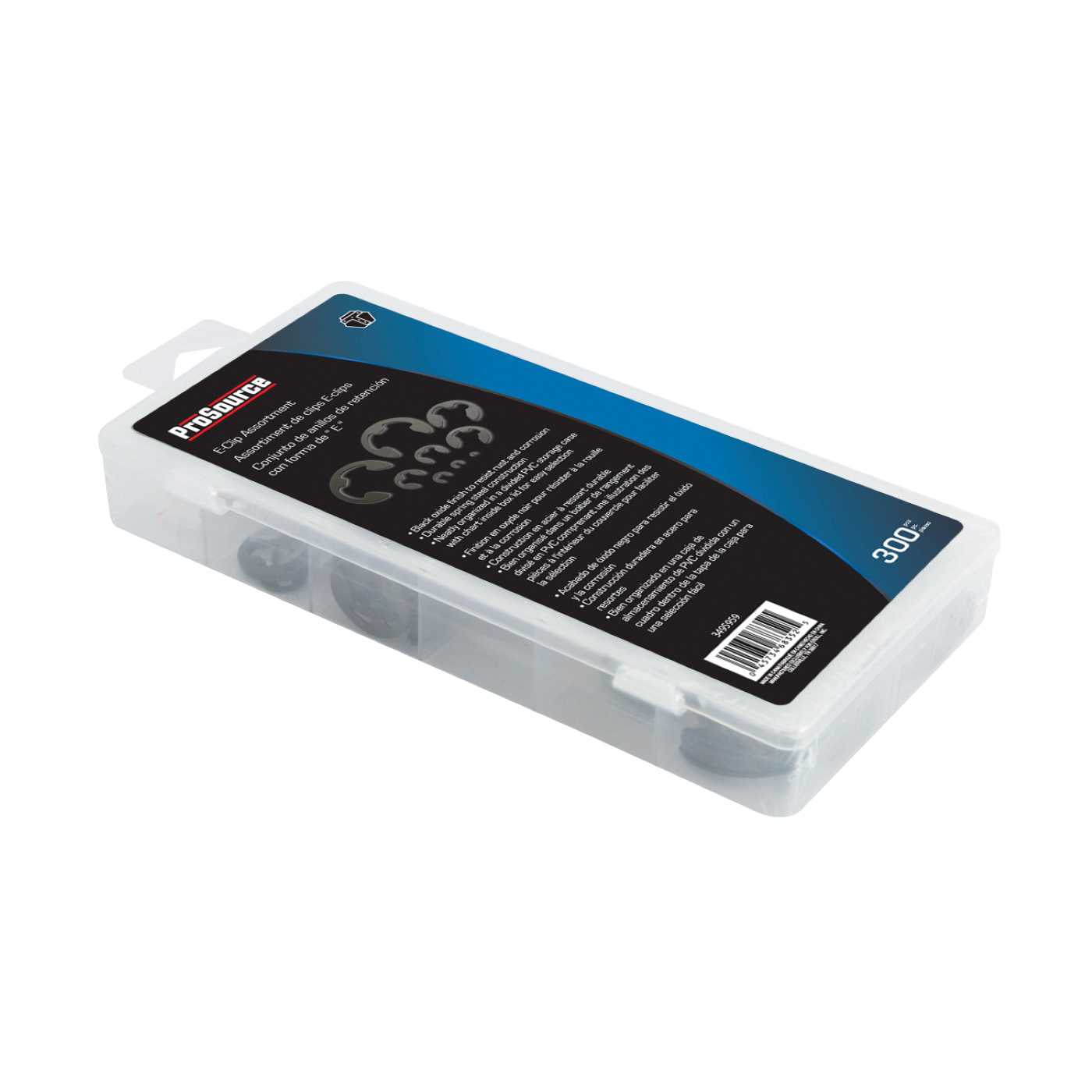 61105 E-Clip Assortment, Clamping Range: 1/16, 1/8, 3/16, 1/4, 3/8, 1/2, 5/8, 3/4, 7/8 in, Steel, Black