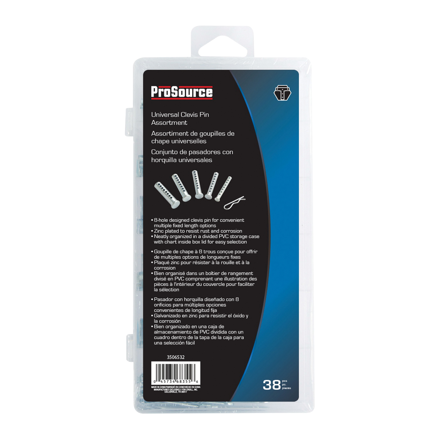 ProSource 91149 Universal Clevis Pin Assortment, 2 in OAL, Steel, Zinc Plated - 2