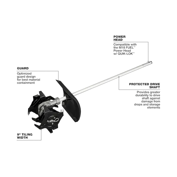Milwaukee M18 FUEL QUIK-LOK Series 49-16-2739 Cultivator Attachment, Aluminum/Steel, For: M18 FUEL Power Heads - 3