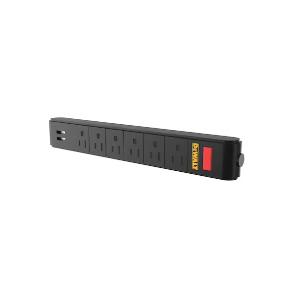 Power Strip, Dewalt, 6-1/2 ft L Cable, 6 -Socket, 2 -USB Port, Black - 2