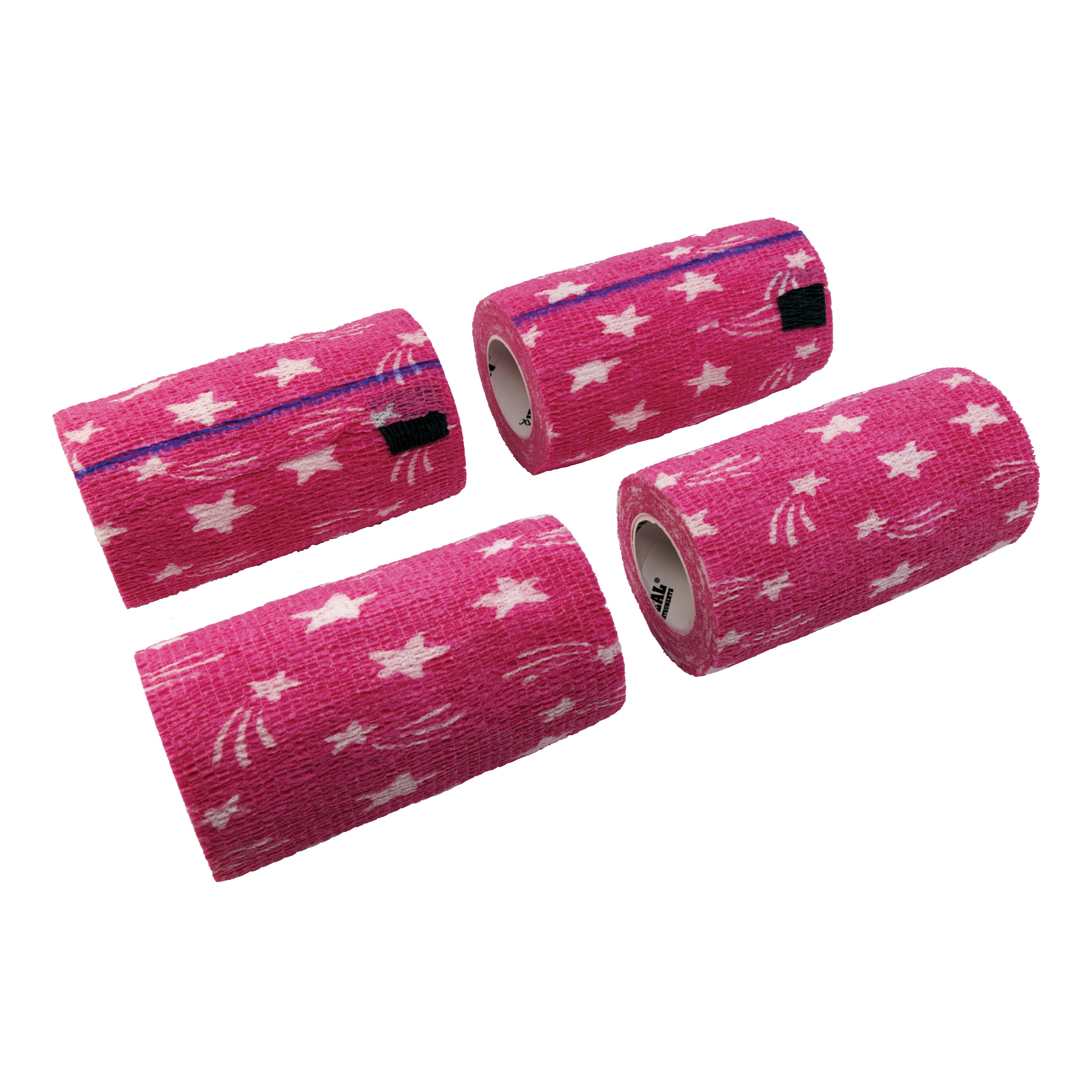 SyrFlex TA3400HPINP-4PK Stars Cohesive Bandage, 5 yd L, 4 in W, Rubber Latex Bandage, Pink