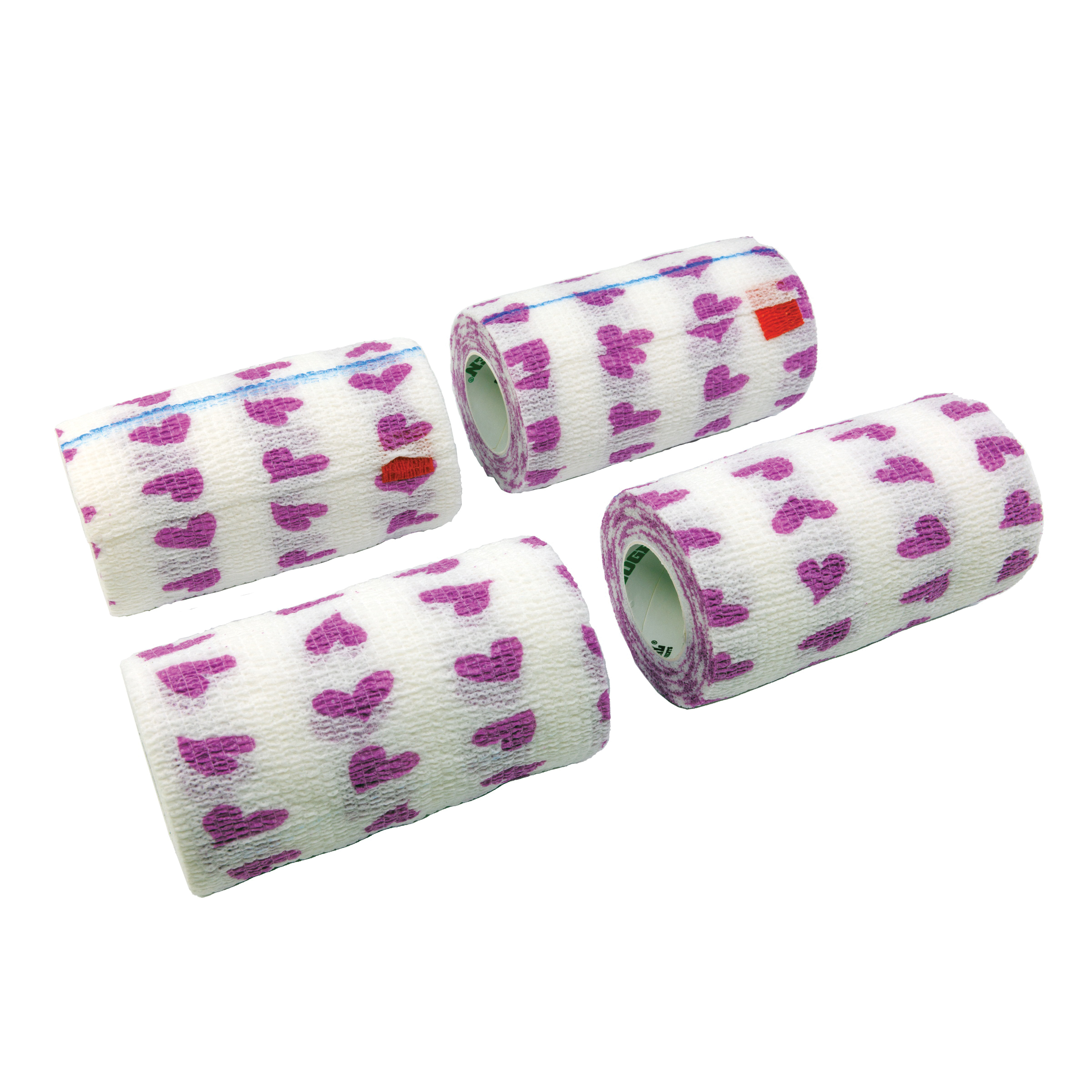 SyrFlex TA3400WHIP-4PK Hearts Cohesive Bandage, 5 yd L, 4 in W, Rubber Latex Bandage, Pink