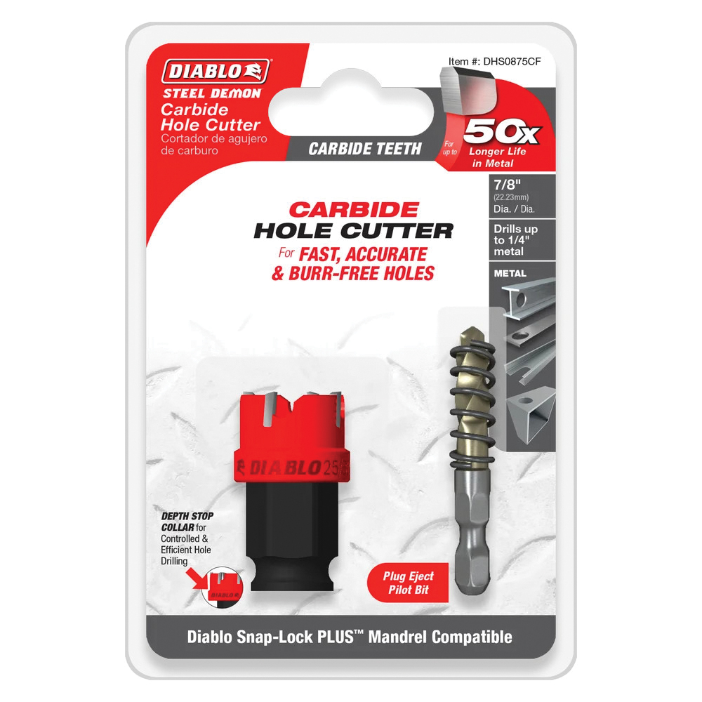 Steel Demon DHS0875CF Hole Cutter, 7/8 in Dia, Carbide Cutting Edge