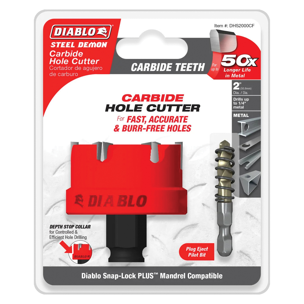 Steel Demon DHS2000CF Hole Cutter, 2 in Dia, Carbide Cutting Edge