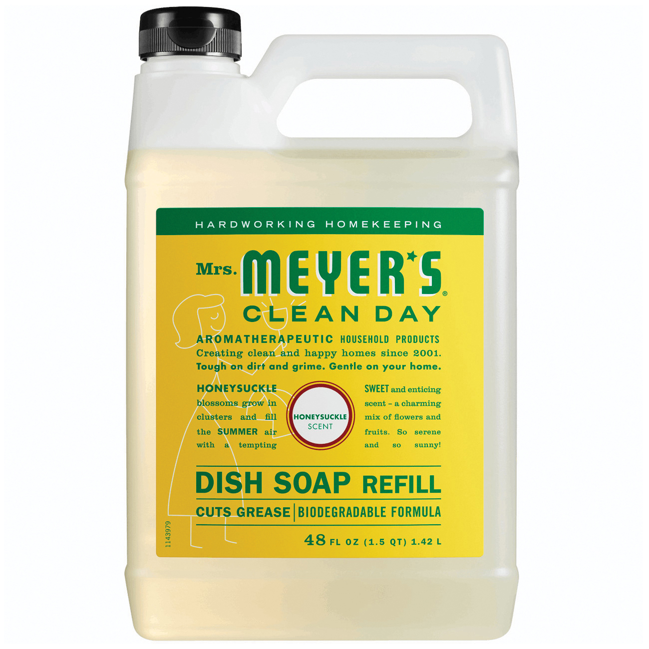 Clean Day 11183 Dish Soap Refill, 48 fl-oz Bottle, Liquid, Honeysuckle, Colorless