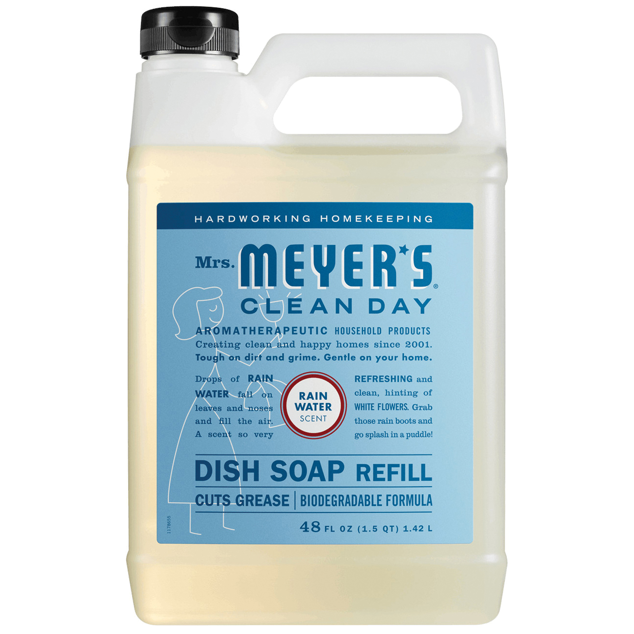 Clean Day 11927 Dish Soap Refill, 48 fl-oz Bottle, Liquid, Rain Water, Colorless