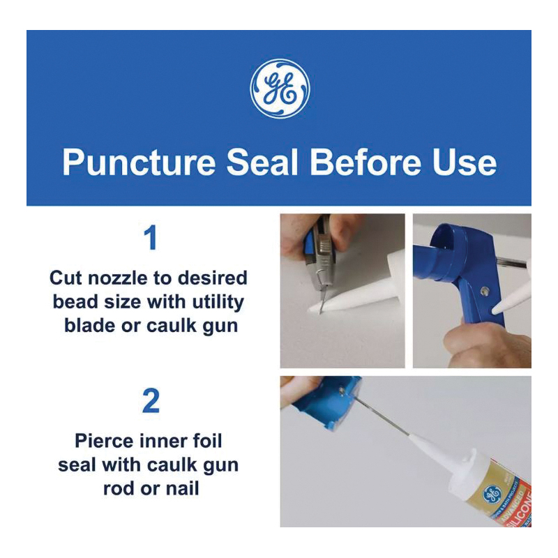 GE Supreme Silicone 2814819 Window & Door Sealant, White, 24 hr Curing, 10.1 fl-oz Cartridge - 2