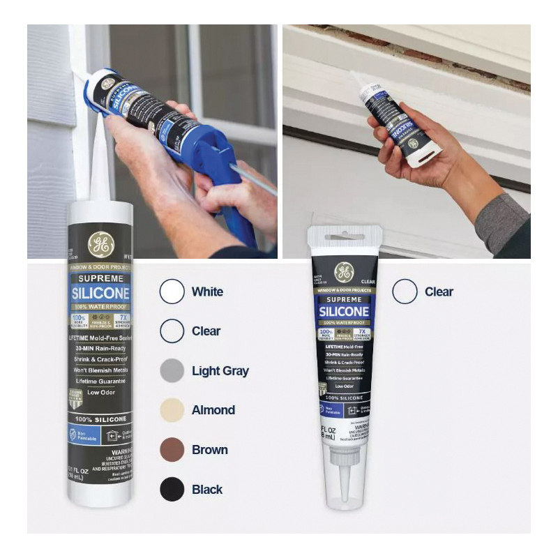 GE Supreme Silicone 2814819 Window & Door Sealant, White, 24 hr Curing, 10.1 fl-oz Cartridge - 3
