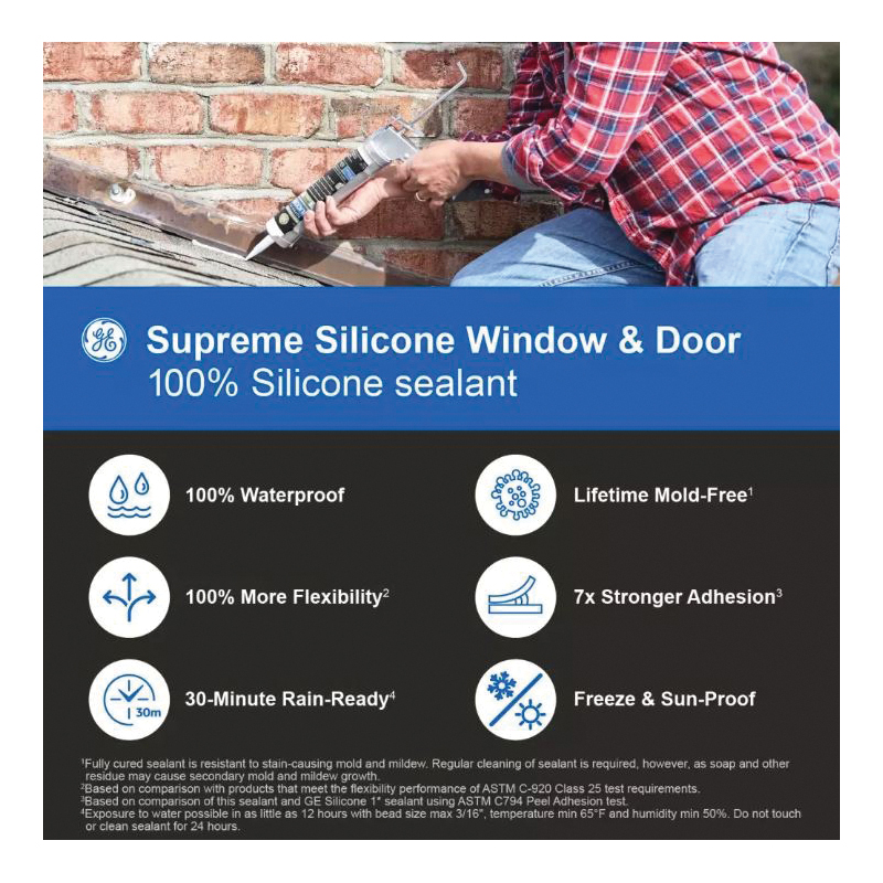 GE Supreme Silicone 2814819 Window & Door Sealant, White, 24 hr Curing, 10.1 fl-oz Cartridge - 4