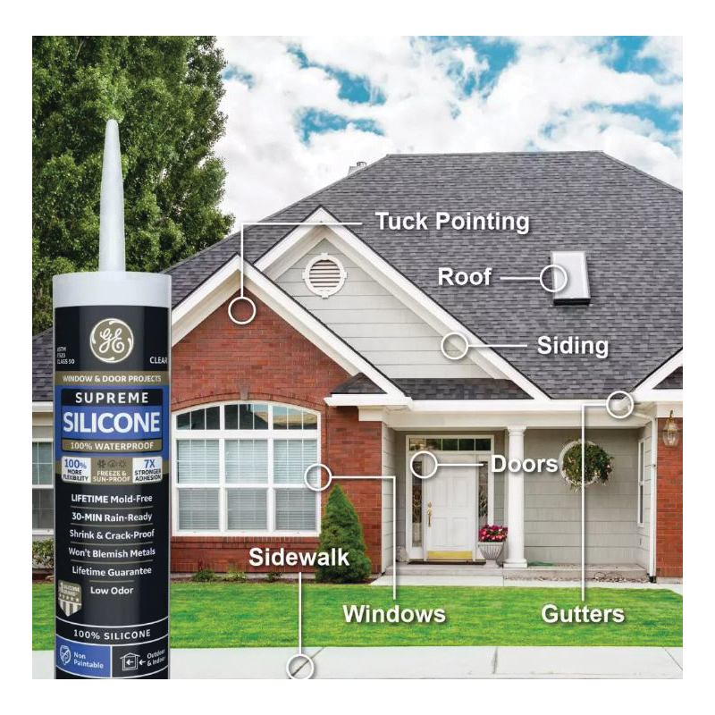 GE Supreme Silicone 2814819 Window & Door Sealant, White, 24 hr Curing, 10.1 fl-oz Cartridge - 5
