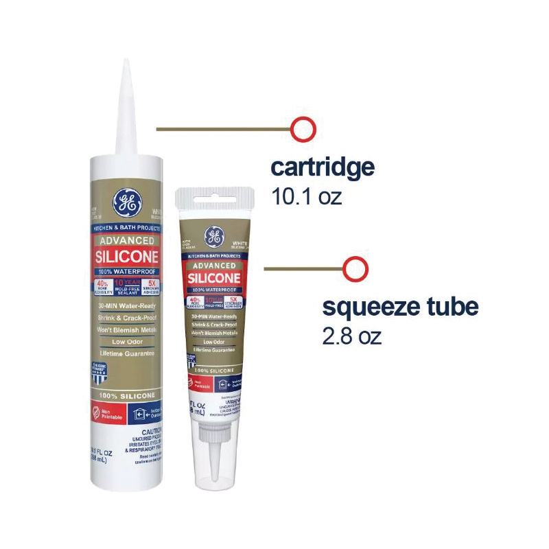 Advanced Silicone 2 2816708 Kitchen & Bath Sealant, Almond, 24 hr Curing, 2.8 fl-oz Squeeze Tube