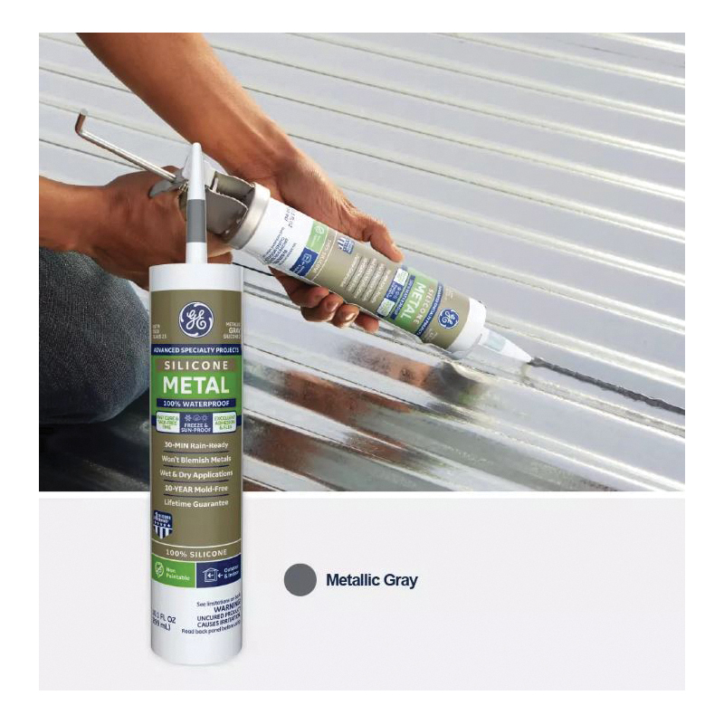 GE Advanced Specialty Metal Silicone 2 2816710 Sealant, Light Gray, 24 hr Curing, 10.1 fl-oz Cartridge