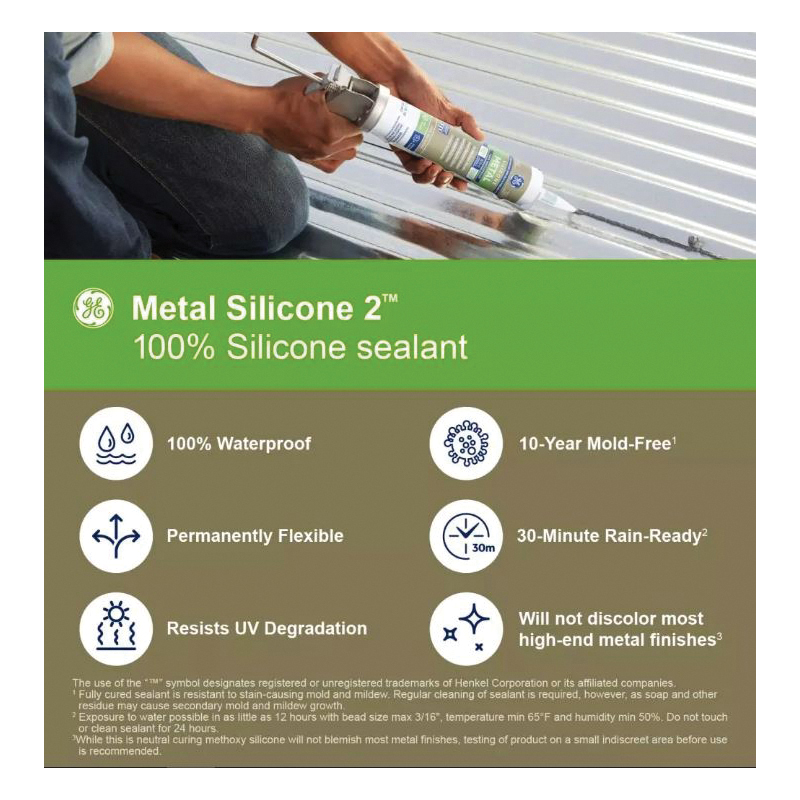 GE Advanced Specialty Metal Silicone 2 2816710 Sealant, Light Gray, 24 hr Curing, 10.1 fl-oz Cartridge