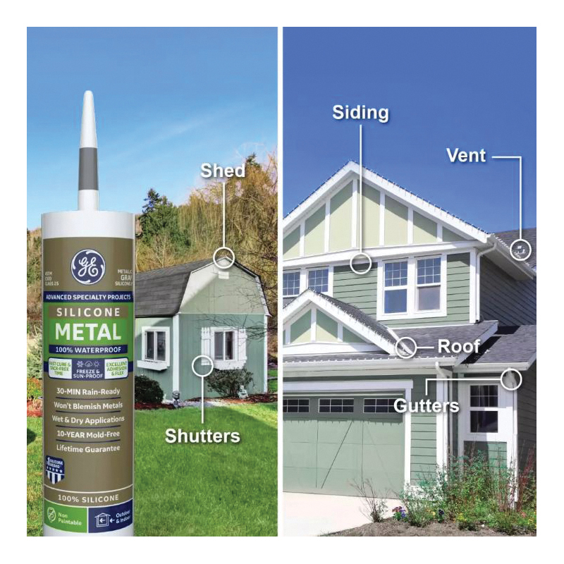 GE Advanced Specialty Metal Silicone 2 2816710 Sealant, Light Gray, 24 hr Curing, 10.1 fl-oz Cartridge