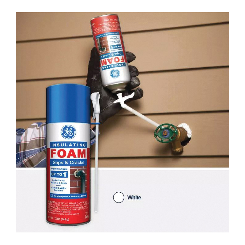 GE Gaps and Cracks 2844271 Insulating Foam, White, 7 to 10 min Functional Cure, 12 fl-oz Aerosol Can - 2