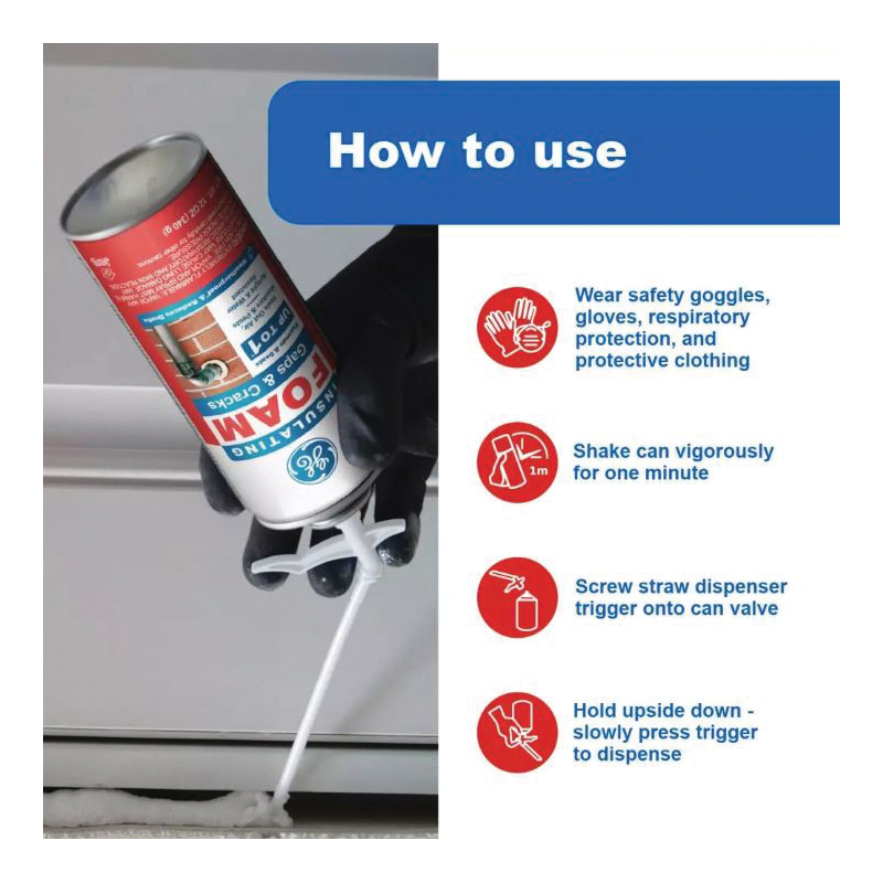 GE Gaps and Cracks 2844271 Insulating Foam, White, 7 to 10 min Functional Cure, 12 fl-oz Aerosol Can - 3