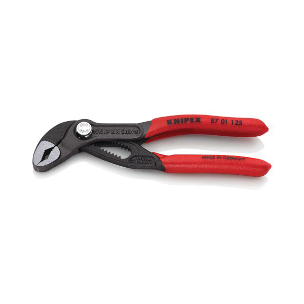 Cobra Water Pump Pliers, Knipex, 5 in OAL, 1-1/16 in Jaw, Button Adjustment, Non-Slip Grip, Serrated Handle - 2