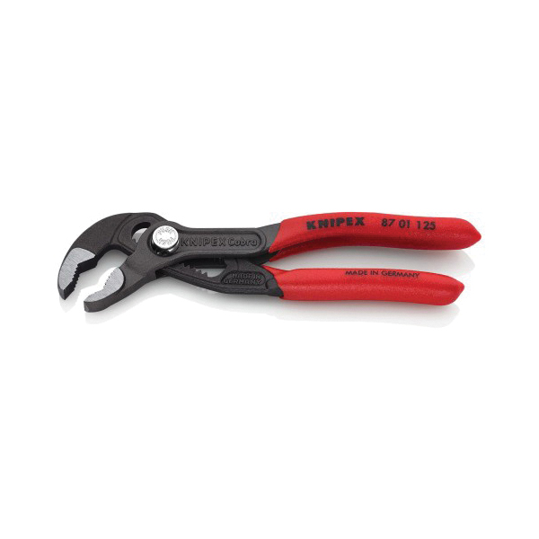 Cobra Water Pump Pliers, Knipex, 5 in OAL, 1-1/16 in Jaw, Button Adjustment, Non-Slip Grip, Serrated Handle - 3