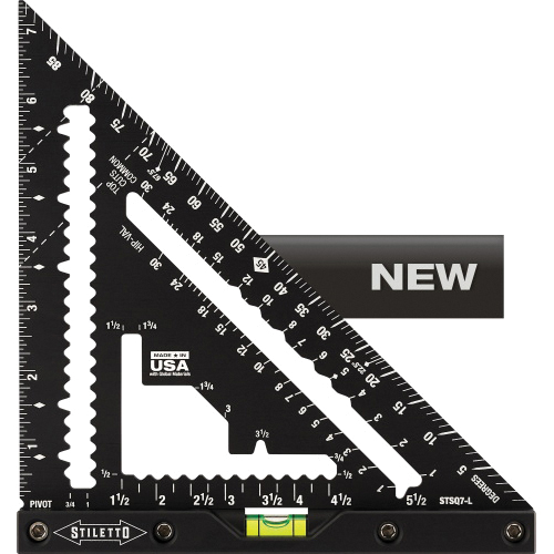STSQ7-L Carpenter Square with Level, 1/16 in Graduation, Aluminum, 7 in L, 1 in W