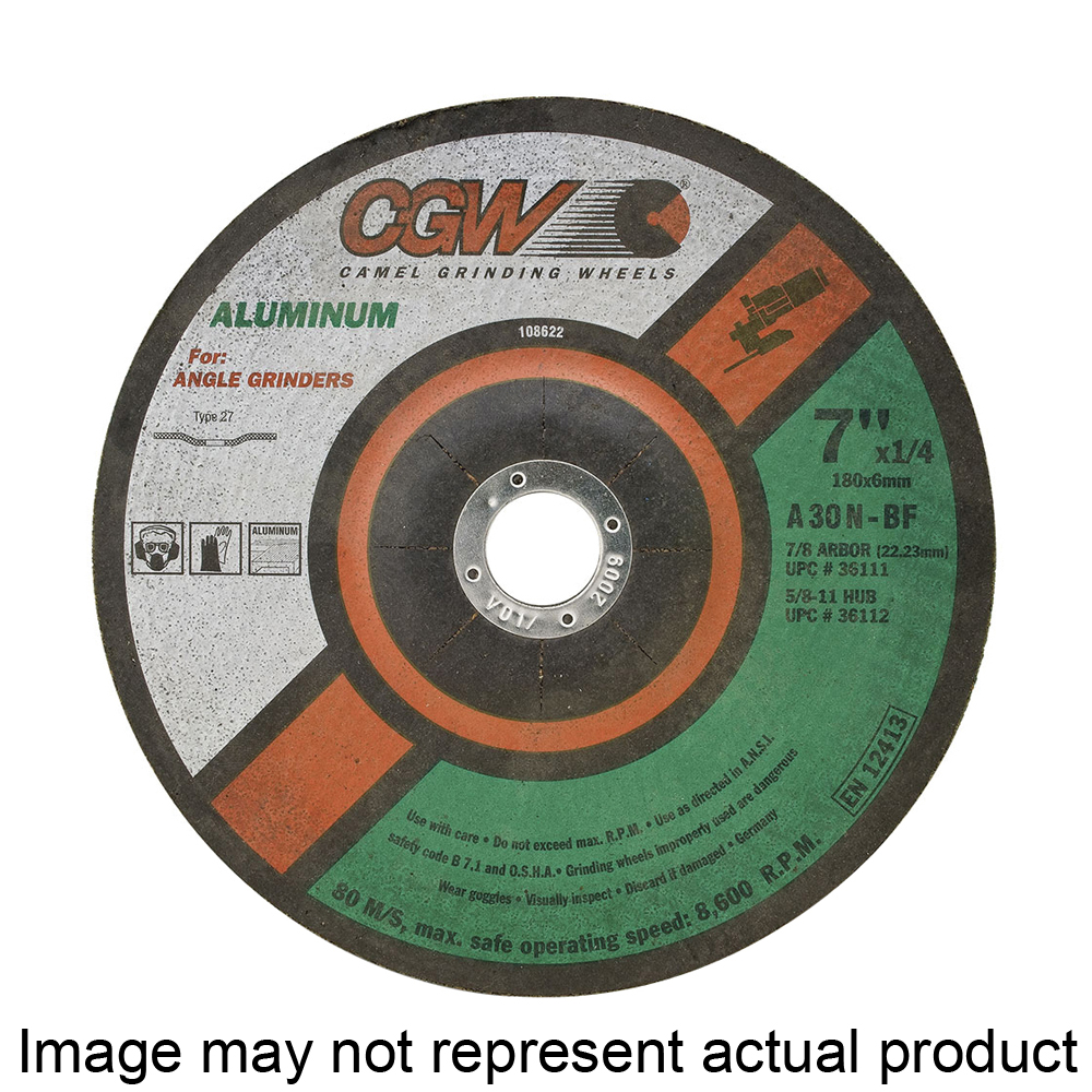 36109 Depressed Center Type 27 Grinding Wheel, 5 in Dia, 1/4 in Thick, 7/8 in Arbor, 30 Grit, N, Super Fine
