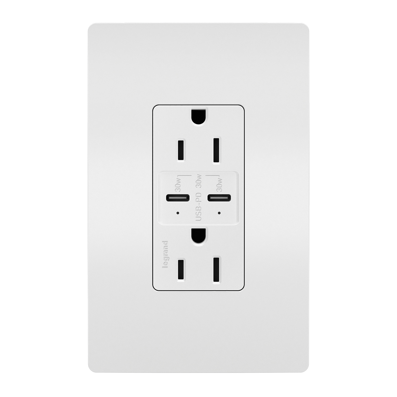 radiant Series R26USBPDWCC6 Outlet, 2-Pole, 15 A, 125 V, 2-USB Port, USB-C USB, NEMA: NEMA 5-15R