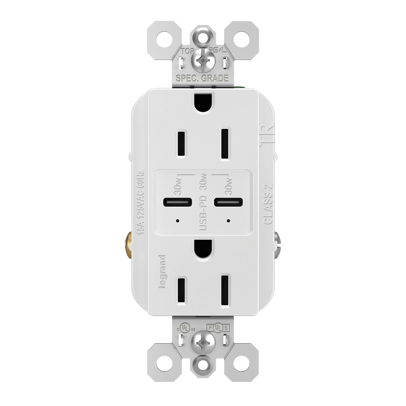 radiant R26USBPDWCC6 Outlet, Type C, 2-Pole, 15 A, 125 V, NEMA 5-15R, White