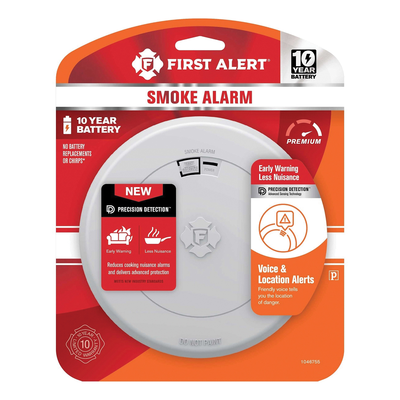 1046755 Smoke Alarm with Voice Alerts, Photoelectric Sensor, Alarm: Voice, White