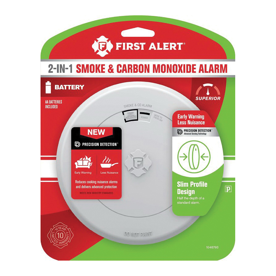 1046793 Smoke and Carbon Monoxide Alarm with Slim Profile Design, 85 dBA, Photoelectric Sensor, White