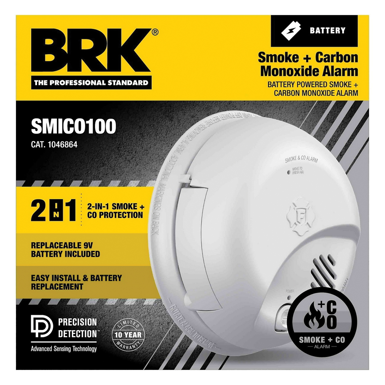 1046864 Smoke and Carbon Monoxide Alarm, 85 dBA, Ionization Sensor, White