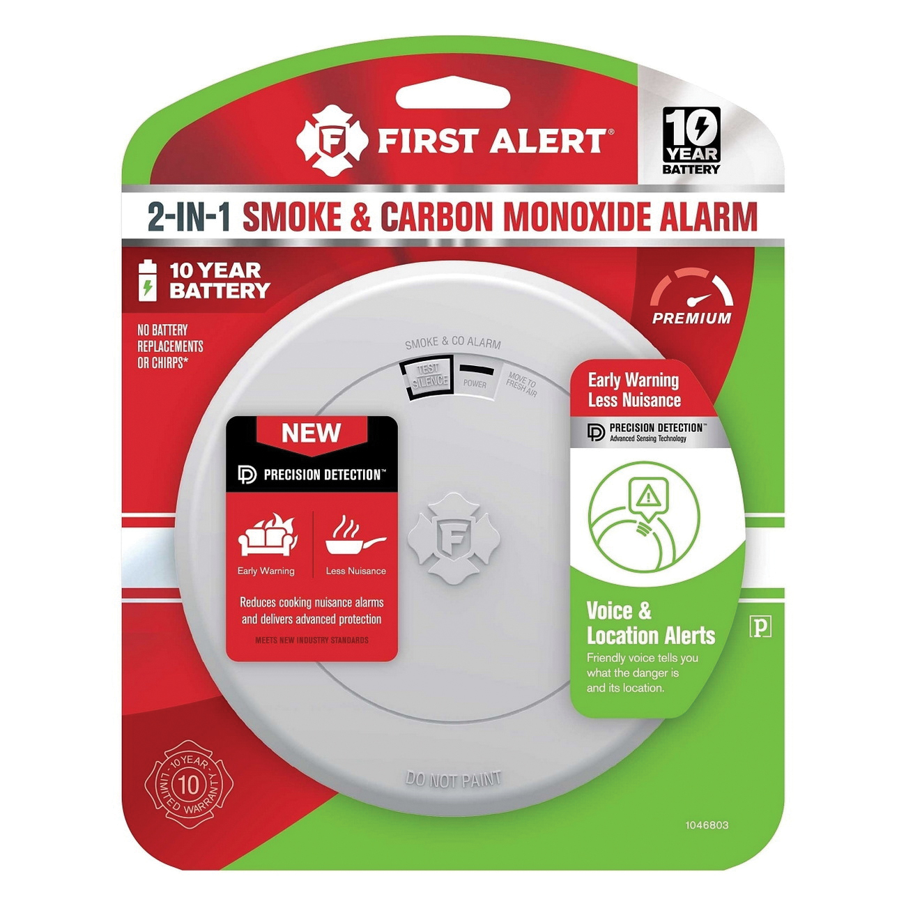 1046803 Smoke and Carbon Monoxide Alarm with Slim Profile Design, Alarm: Voice, White