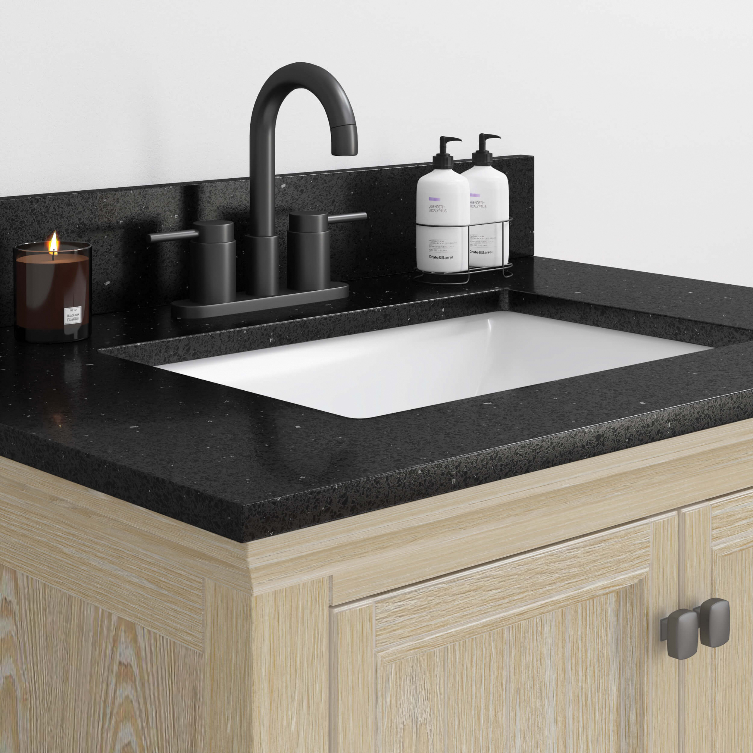 Craft + Main Quartz Series QZ37228BGR Vanity Top, 22 in OAL, 37 in OAW, Ceramic/Quartz, Black Galaxy, Under Mount Sink - 8