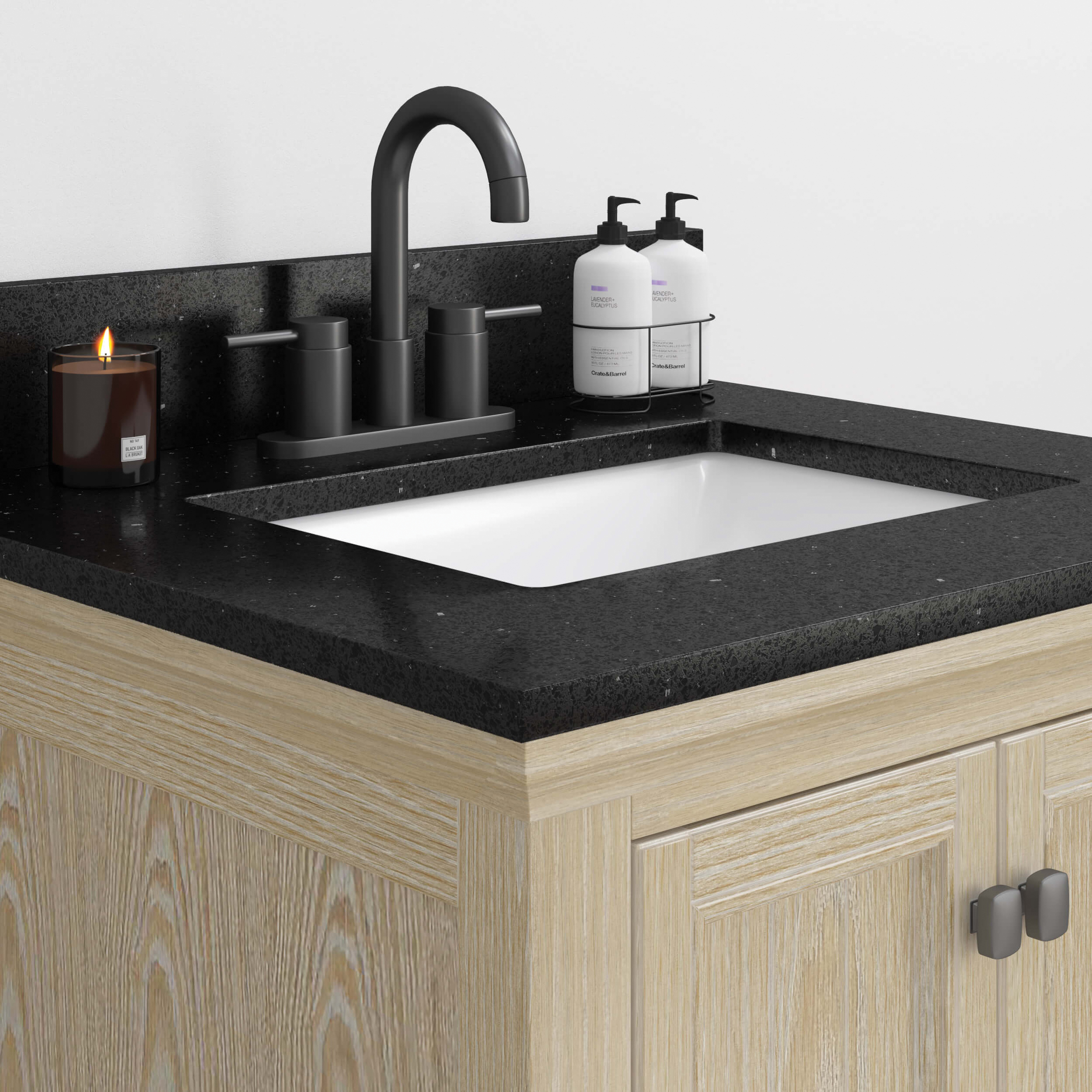 Craft + Main Quartz Series QZ37228BGR Vanity Top, 22 in OAL, 37 in OAW, Ceramic/Quartz, Black Galaxy, Under Mount Sink - 9