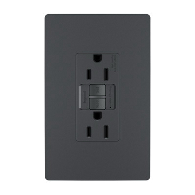radiant Series 1597TRGCC4 Duplex Self-Test GFCI Receptacle, 125 V, 15 A, NEMA: NEMA 5-15R, Graphite