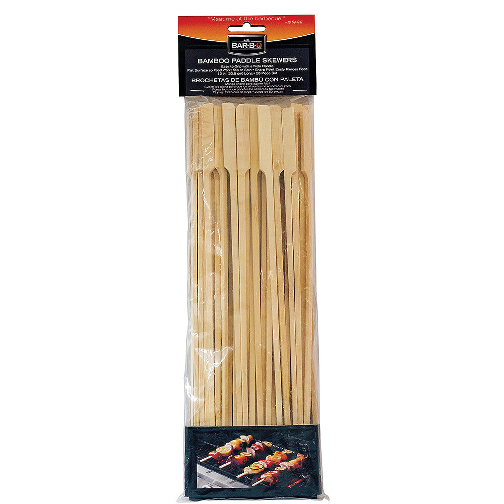 Mr. BAR-B-Q 40300Y Paddle Skewers, 12 in OAL, Bamboo Head, Wide Handle