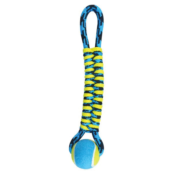 pet park blvd us2048 19 dog toy twisted tug with tennis ball toy paracord blue