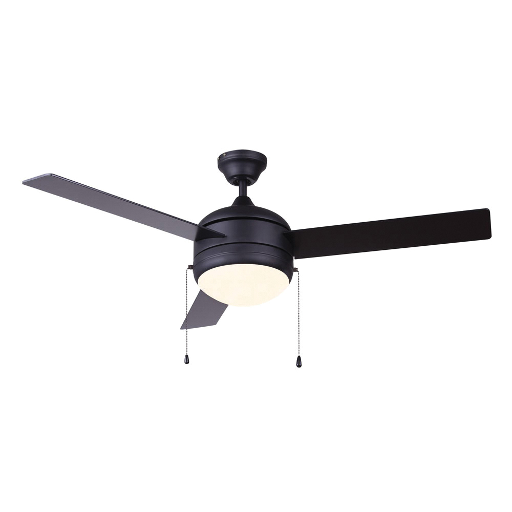 Canarm CALIBRE III CF48CA33BK LED Ceiling Fan, 3-Blade, Silver Housing, Black Blade, 48 in Sweep, Plywood Blade