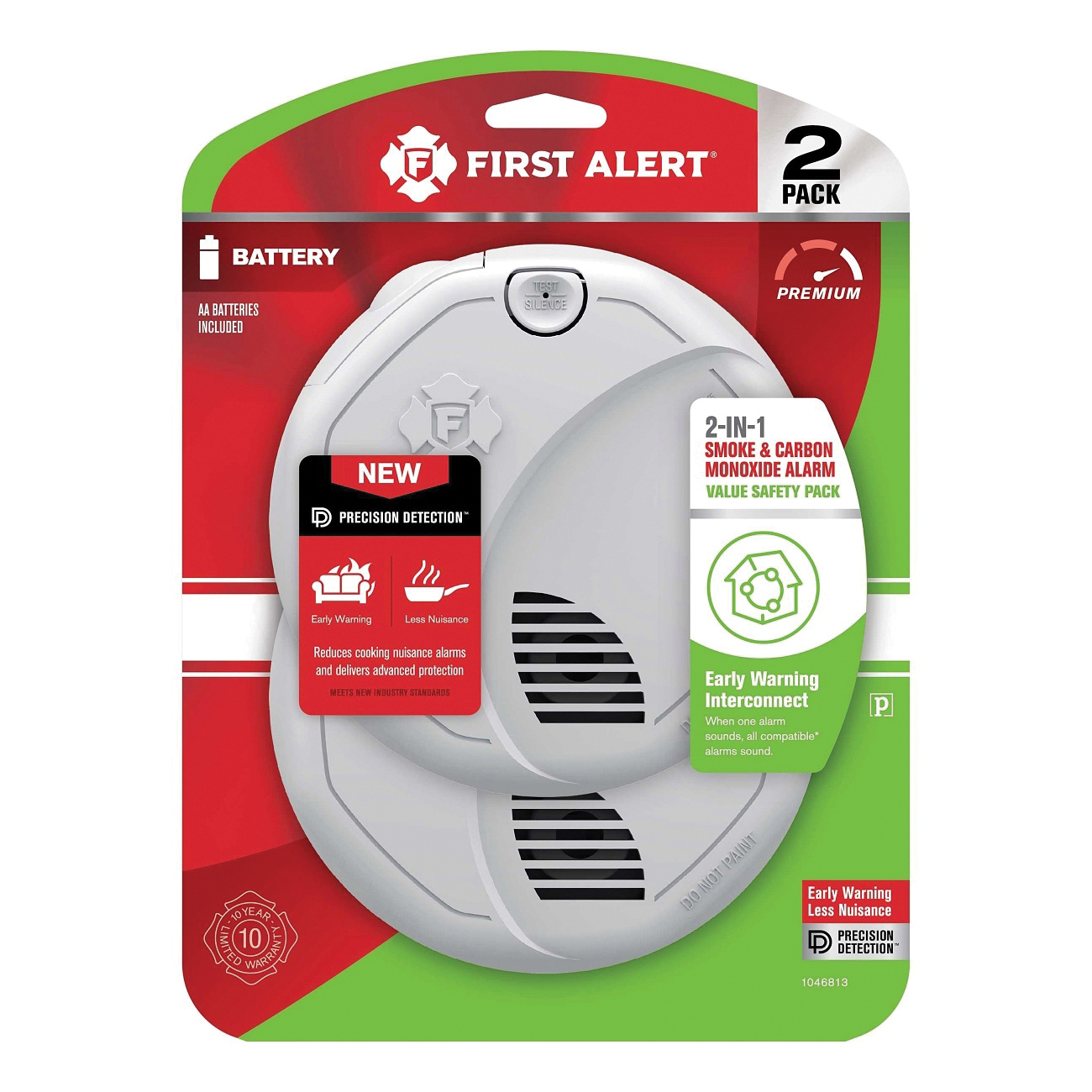 1046813 Smoke and Carbon Monoxide Alarm, Alarm: Voice, Electrochemical, Photoelectric Sensor