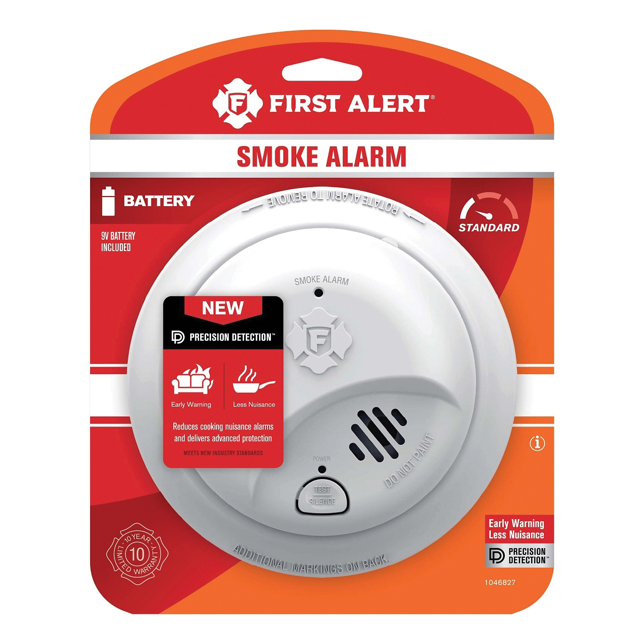 1046827 Smoke Alarm, Ionization Sensor, White, 9 V