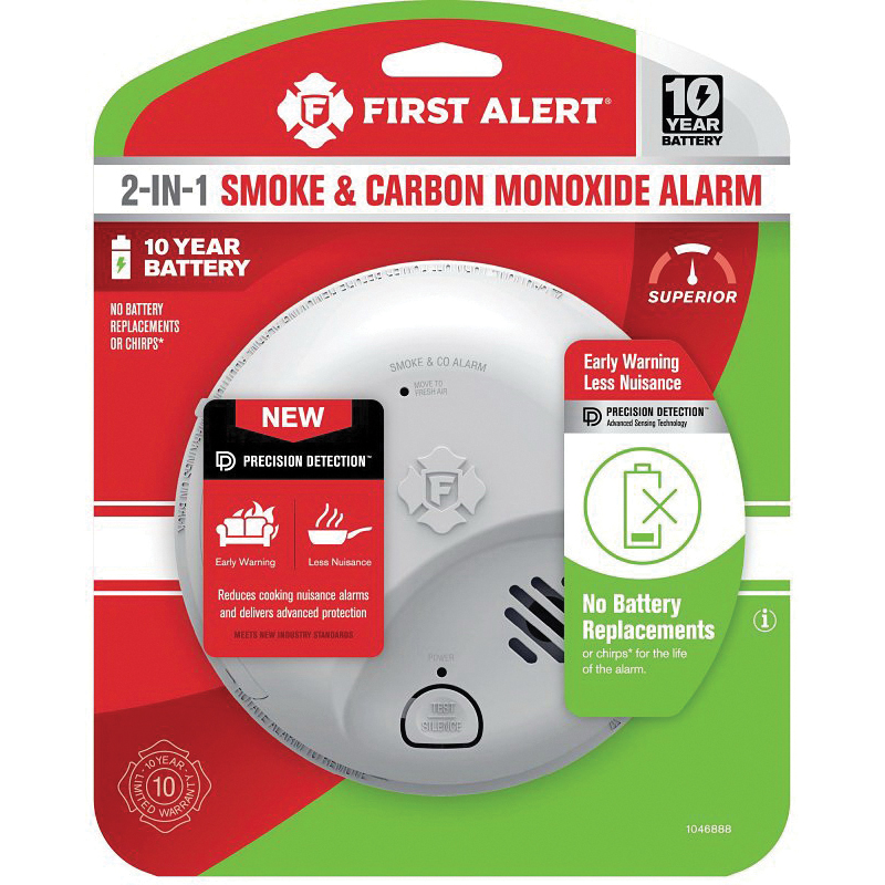 1046888 Smoke and Carbon Monoxide Alarm, 85 dBA, Ionization Sensor, White