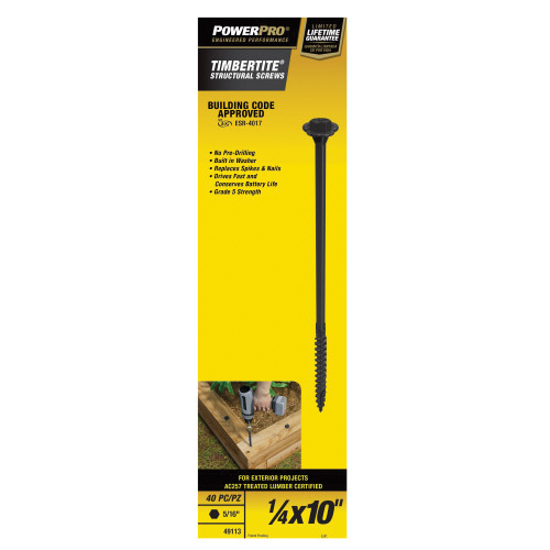 TimberTite Series 49113 Structural Screw, 1/4 in Thread, 10 in L, Serrated Thread, Washer Head, Hex Drive