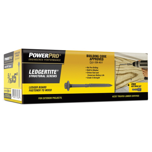 LedgerTite Series 49119 Structural Screw, 5/16 in Thread, 5 in L, Serrated Thread, Washer Head, Hex Drive
