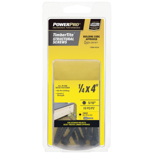 TimberTite Series 49104 Structural Screw, 1/4 in Thread, 4 in L, Serrated Thread, Washer Head, Hex Drive